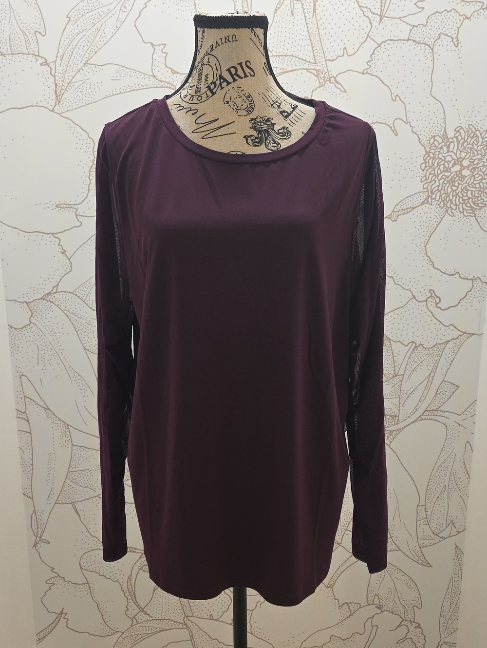 Eloquii Mesh Sleeve Top | Deep Plum Purple | Long Sleeve | Plus Size